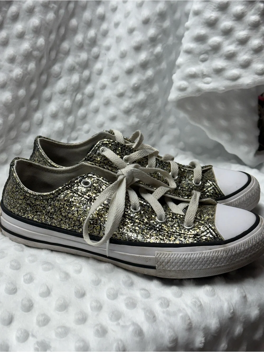 Converse Kids' All Star Low Top Gold, Black, and Silver Glitter Sneakers 4